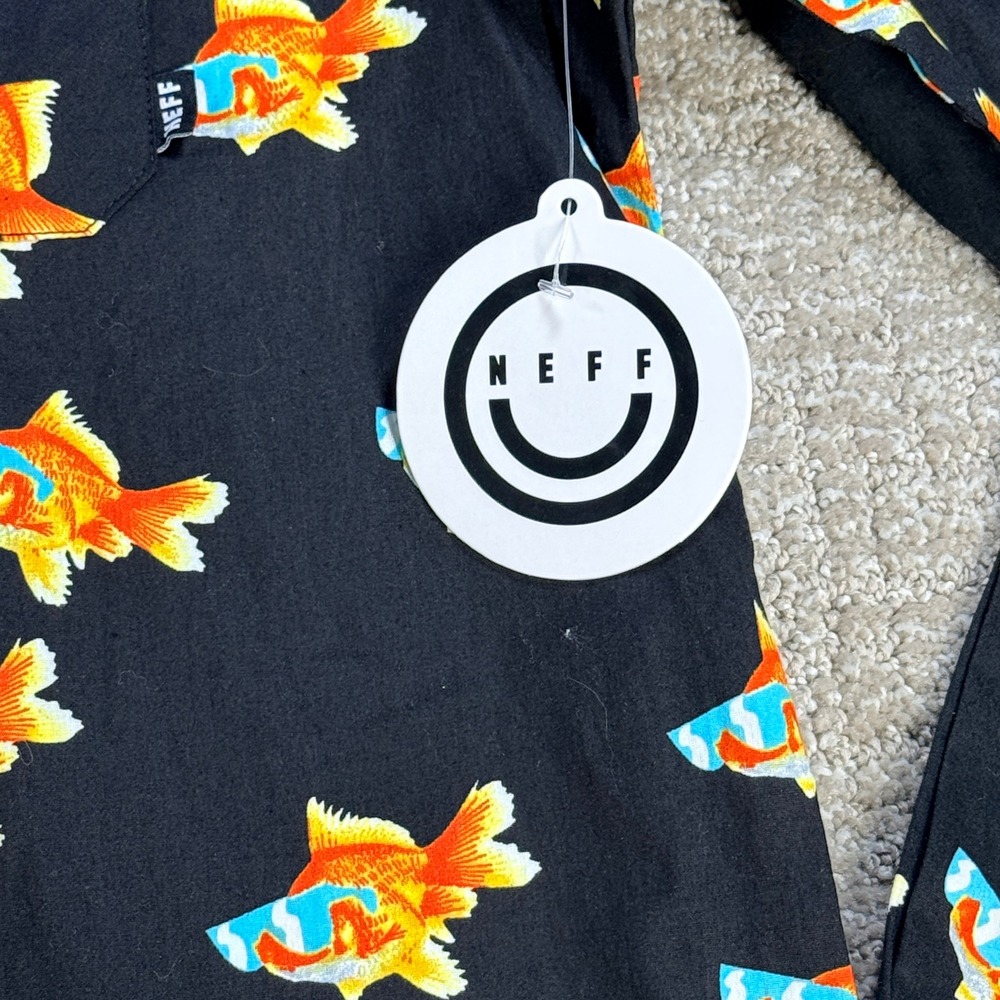 Neff Mens Button Down Goldfish Sunglasses Print Small Black Cotton Shirt - Picture 3 of 7